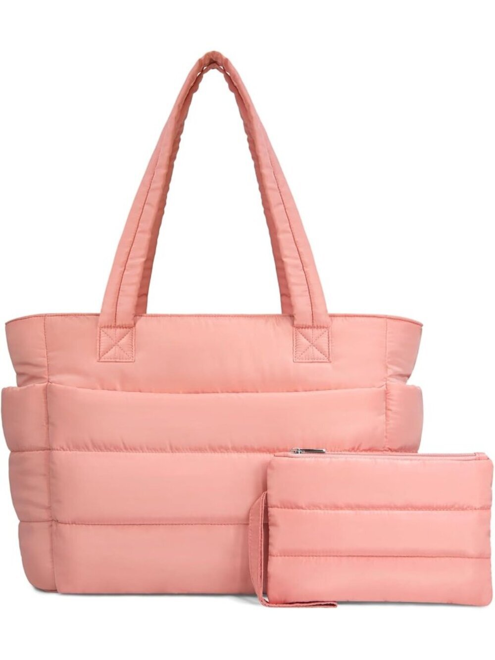 Women's Pink Travel lightweight Puffy Tote Handbag Quilted Shoulder Bag